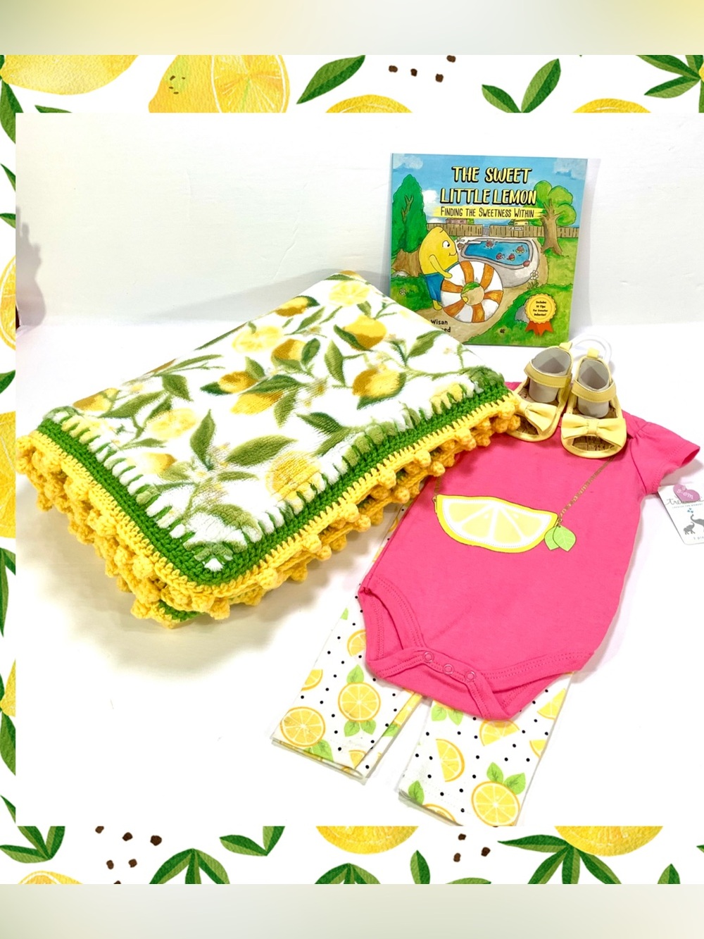 Lemon Baby Girl Crochet Baby Blanket Gift Set - 3 Piece